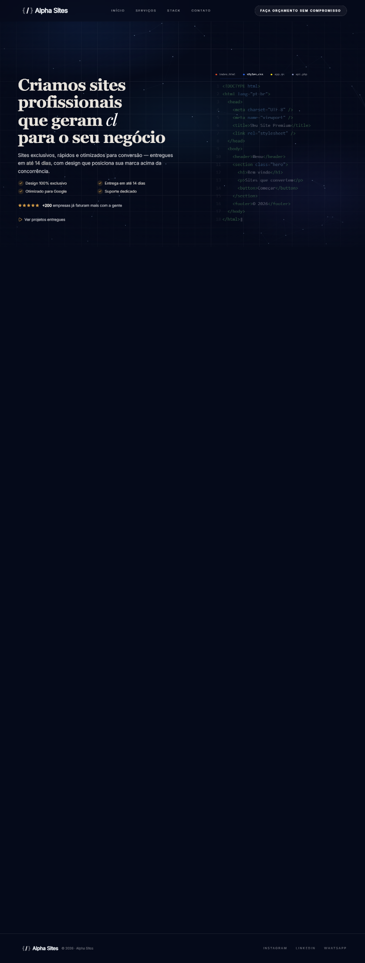 Preview do projeto Alpha Sites